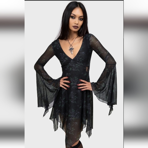 Killstar Black Floral Long Sleeve Dress - Picture 3 of 12